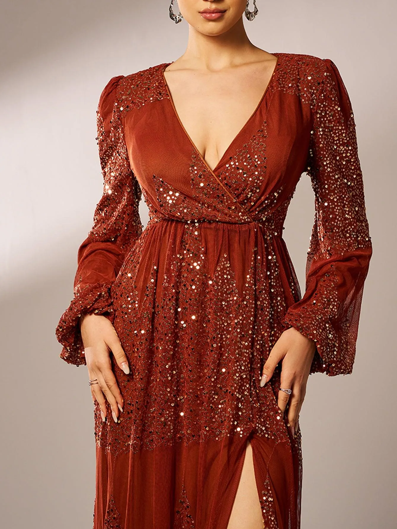 Sexy V-neck Slit Sequin Prom Dress GM00627