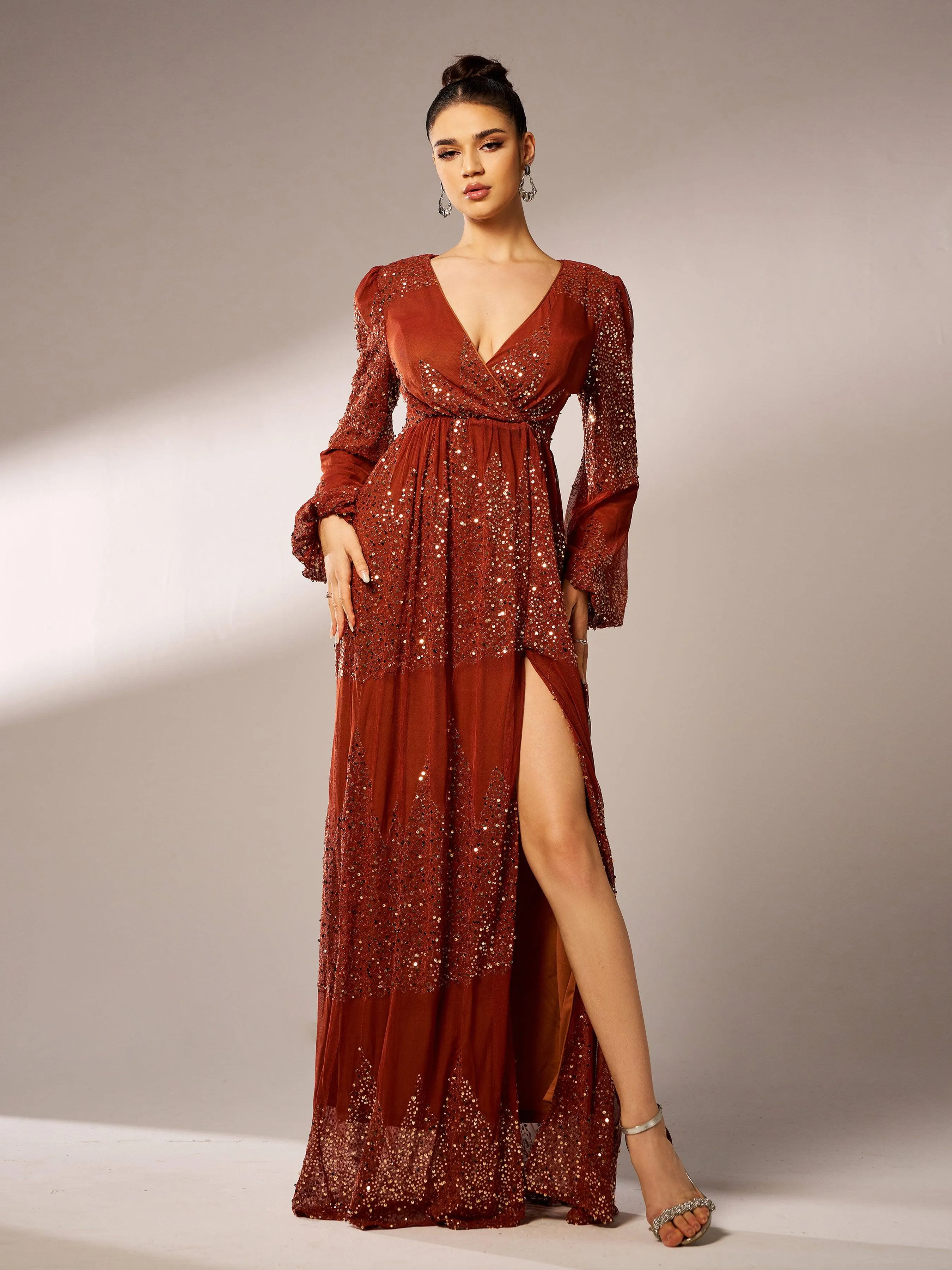 Sexy V-neck Slit Sequin Prom Dress GM00627