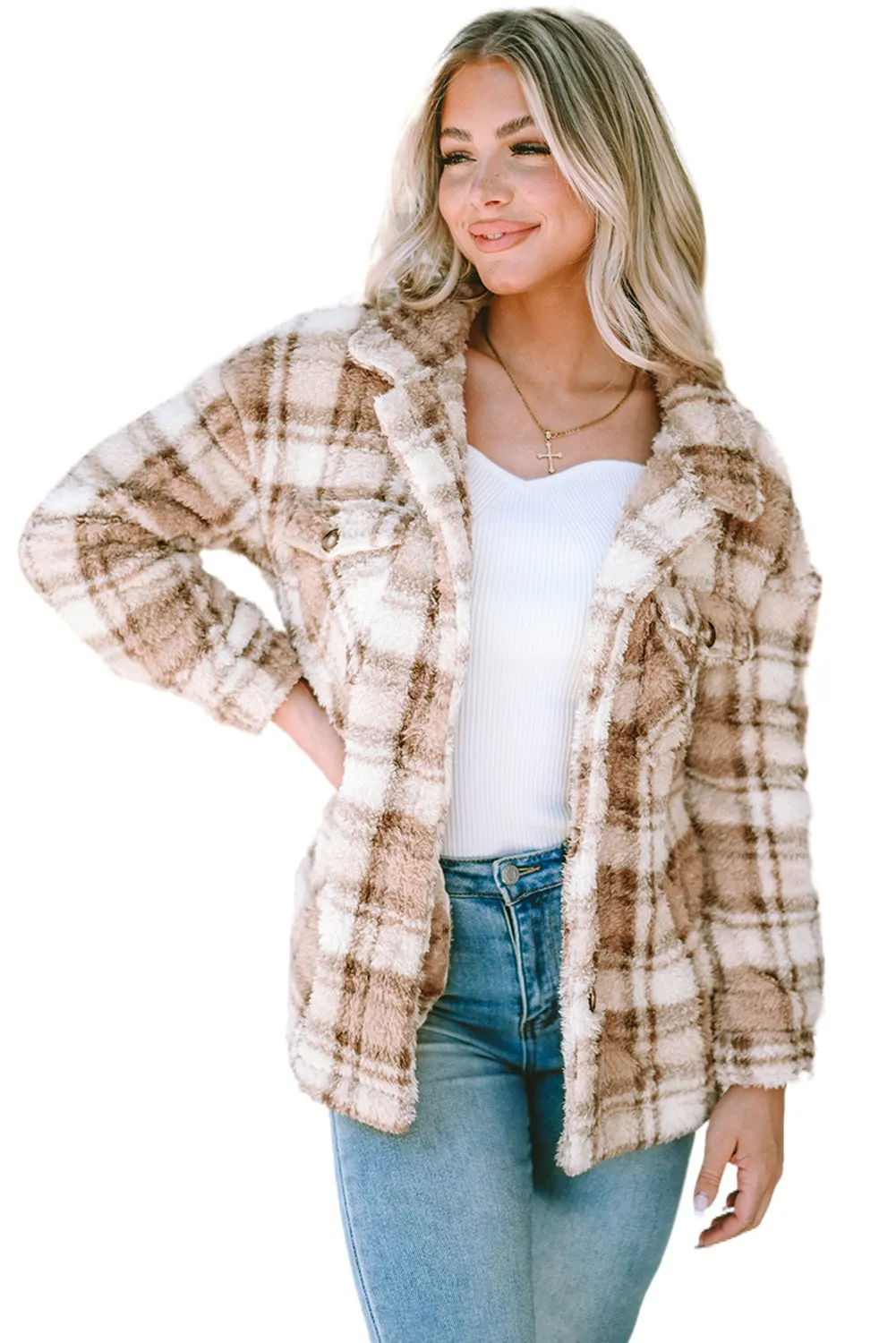 Sherpa Plaid Button Jacket