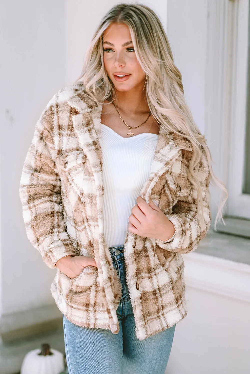 Sherpa Plaid Button Jacket