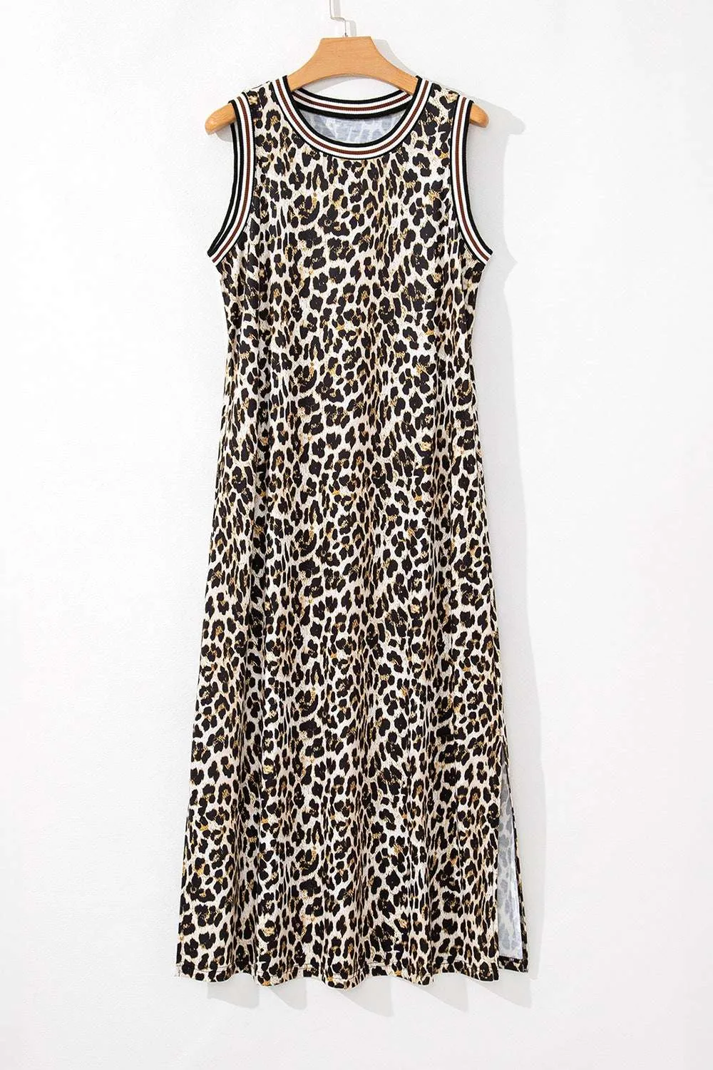 Side Slit Leopard Sleeveless Maxi Dress