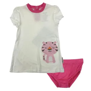 Silkberry Baby - Bamboo Short Sleeve Dress with Bloomer, Whisper Pink Tiger
