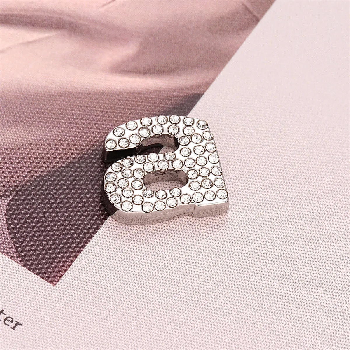 Silver Full-Diamond Letter A W-Shaped Hand-Sewn Metal Button 10pcs