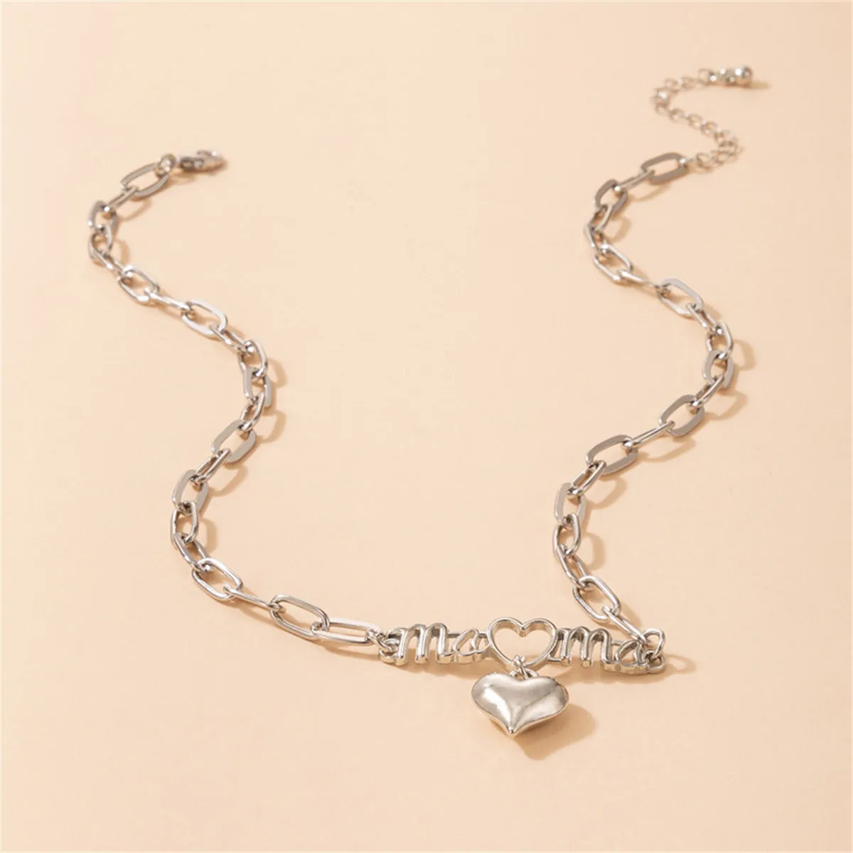 Silver-Plated 'Mama' Open Heart Pendant Necklace