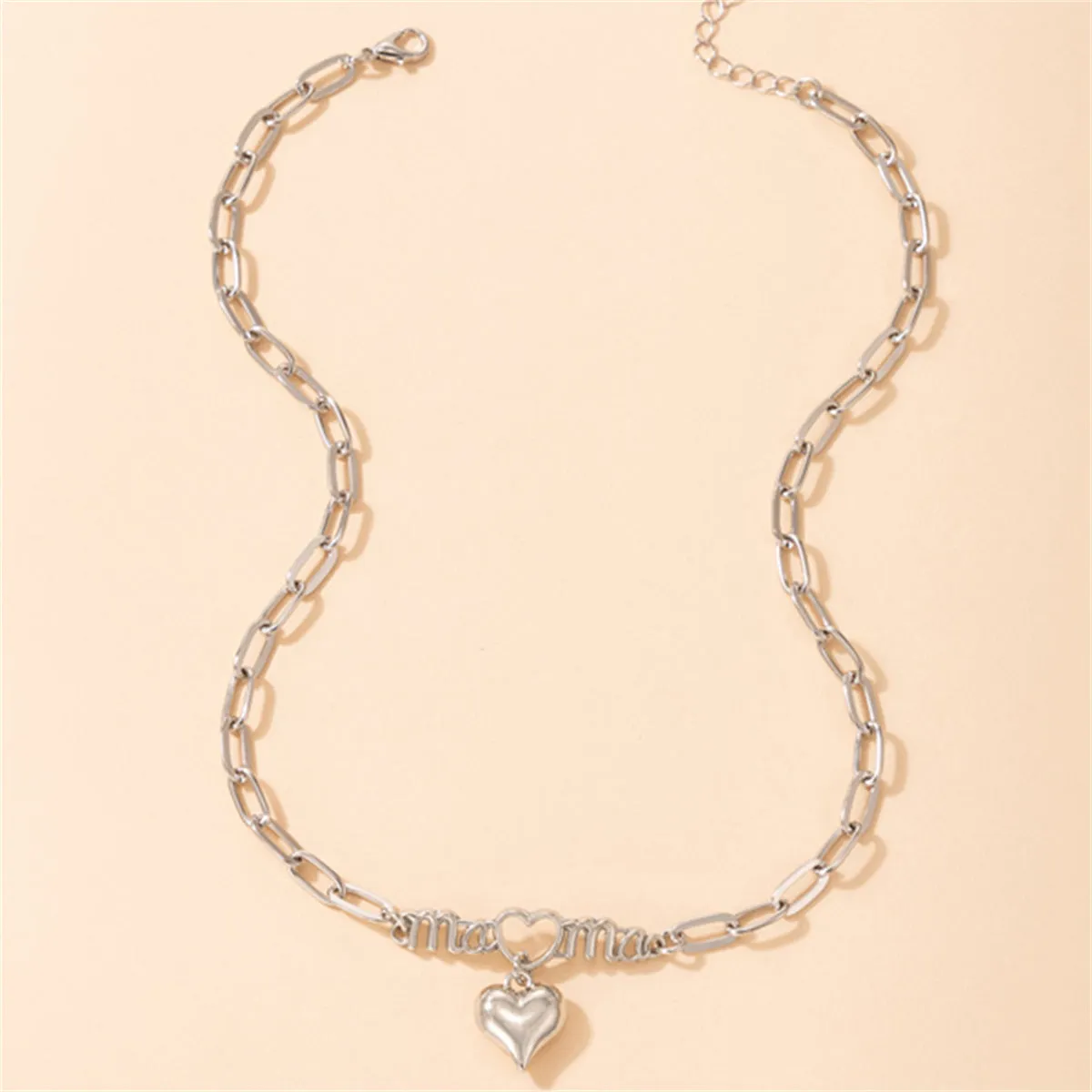 Silver-Plated 'Mama' Open Heart Pendant Necklace