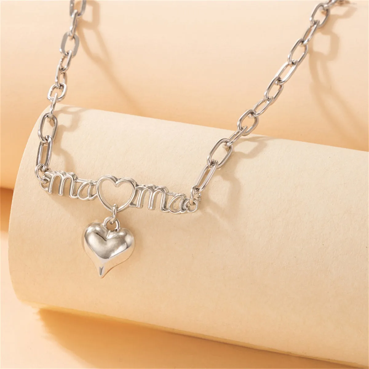 Silver-Plated 'Mama' Open Heart Pendant Necklace