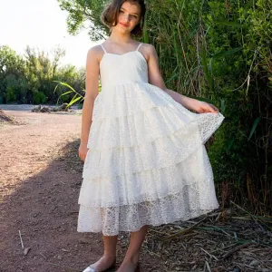 Simple Design Ivory Lace Spaghetti Junior Bridesmaid Dresses, Cheap Flower Girl Dresses,  FG040