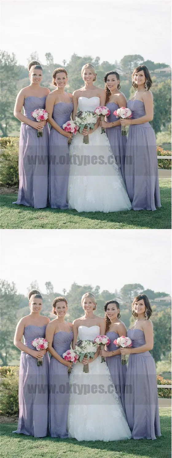 Simple Strapless Cheap Sweetheart Chiffon Custom Long Bridesmaid Dresses, TYP0775