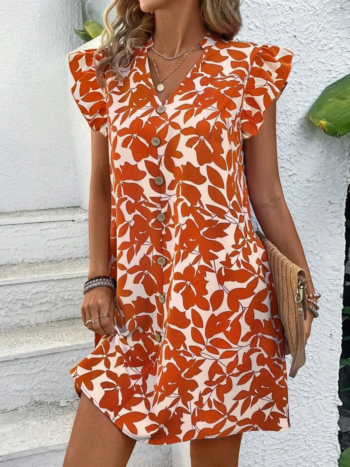 Sloane Printed Notched Cap Sleeve Mini Dress