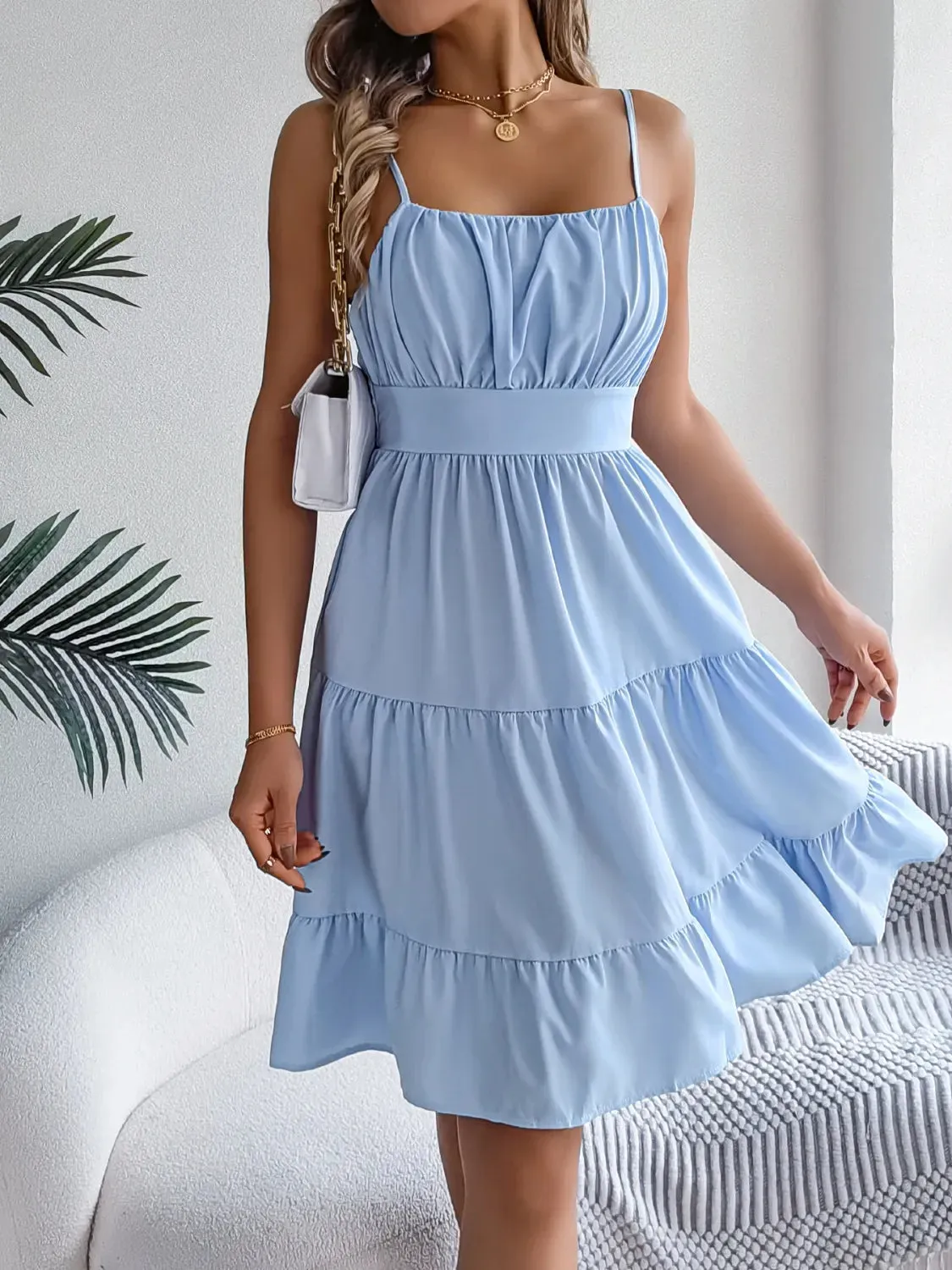 Smocked Back Tiered Cami Dress