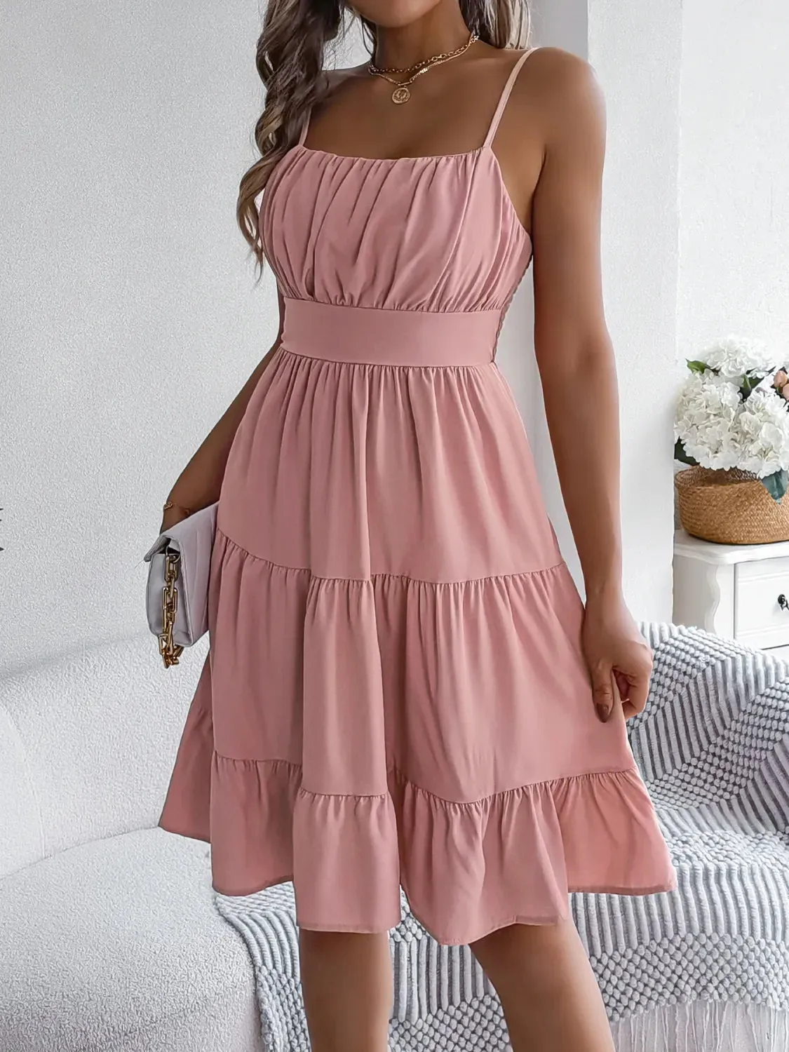 Smocked Back Tiered Cami Dress