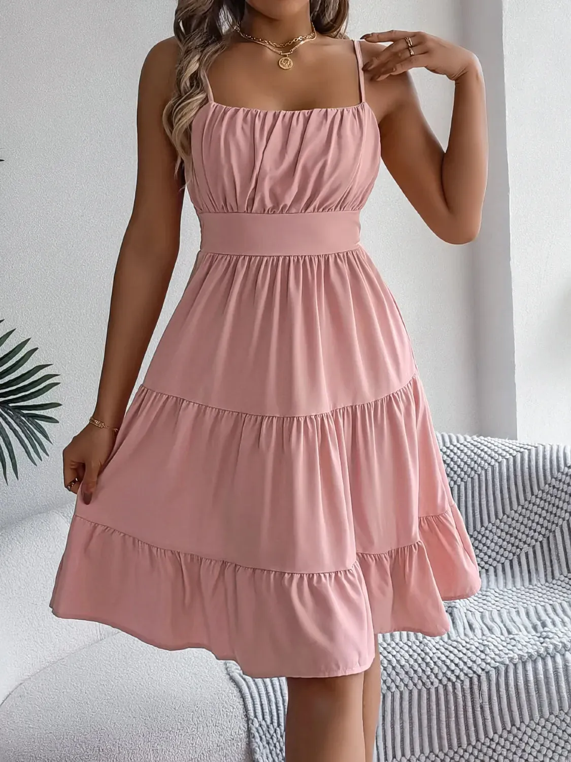 Smocked Back Tiered Cami Dress