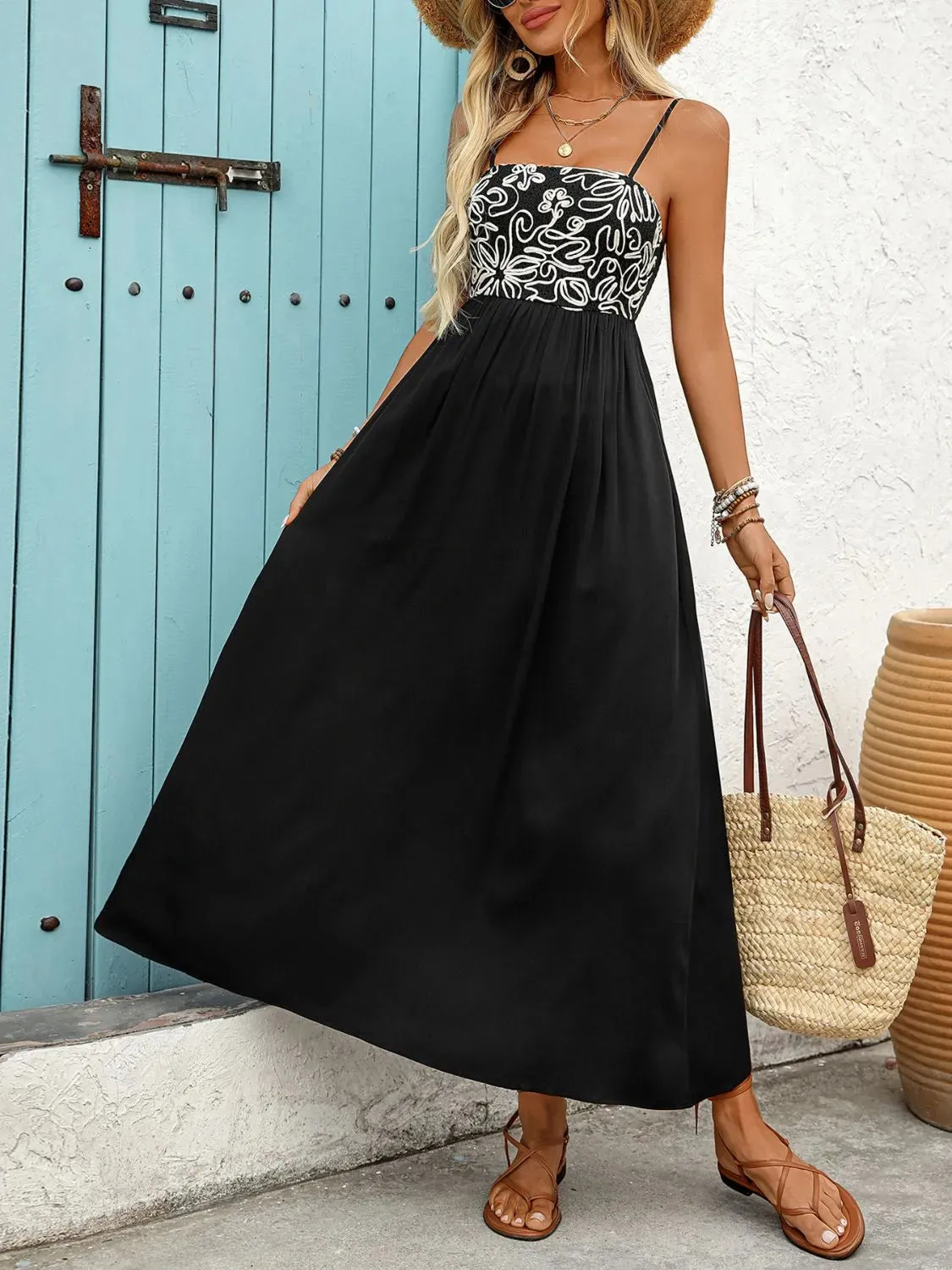 Smocked Midi Cami Dress with Pockets