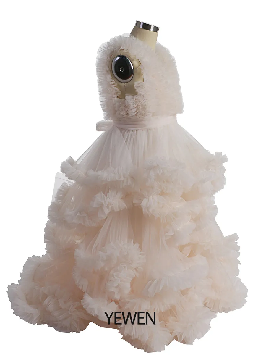 Soft Tulle Ruffles V Neck First Communion Dresses for Girls Flower Girl Dresses Princess Party Dress Photo shooting Dress YW220920