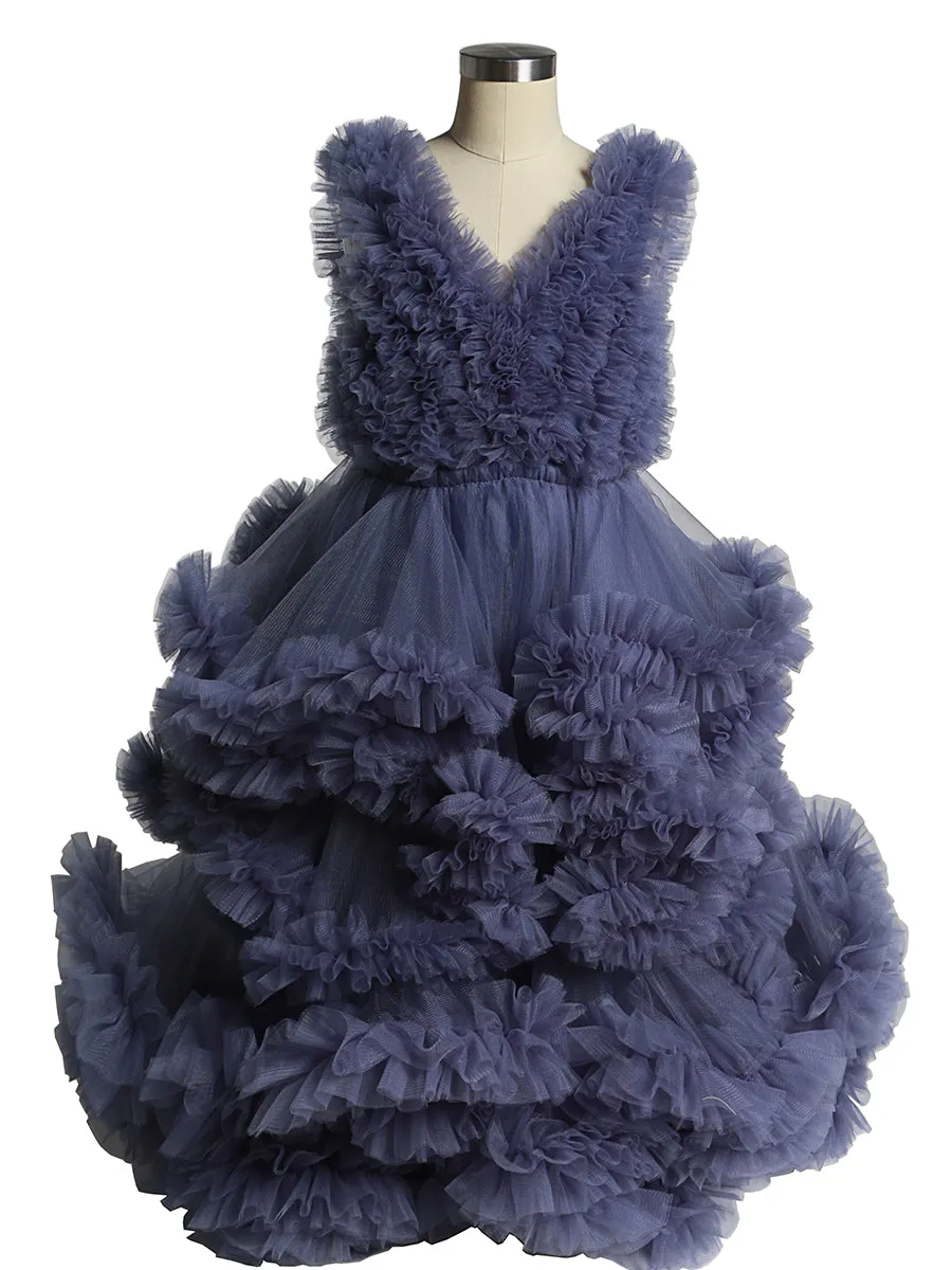 Soft Tulle Ruffles V Neck First Communion Dresses for Girls Flower Girl Dresses Princess Party Dress Photo shooting Dress YW220920