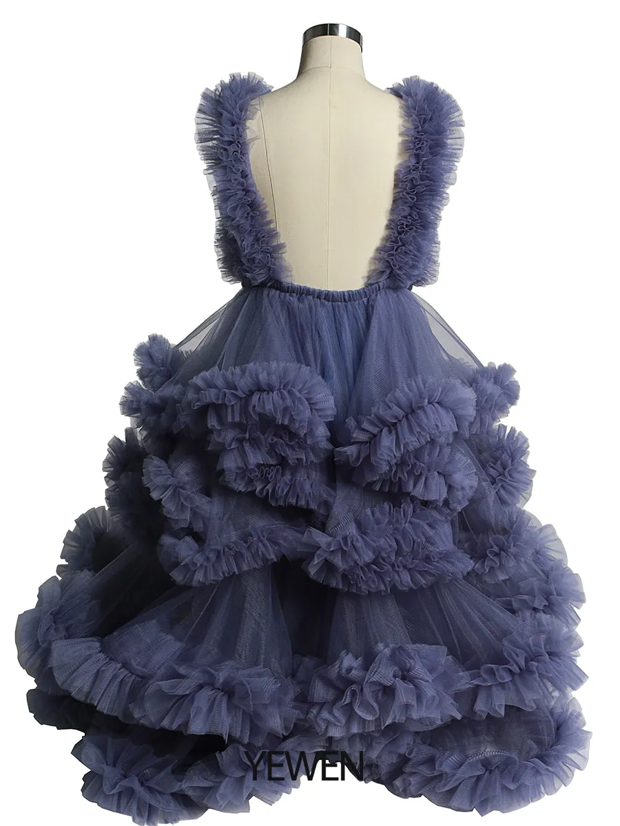 Soft Tulle Ruffles V Neck First Communion Dresses for Girls Flower Girl Dresses Princess Party Dress Photo shooting Dress YW220920