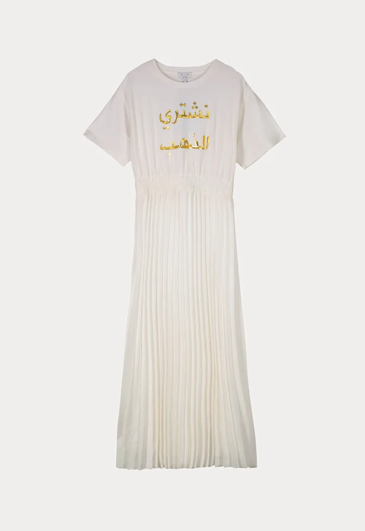 Solid Accordion Pleat Flare Dress