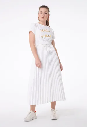 Solid Accordion Pleat Flare Dress