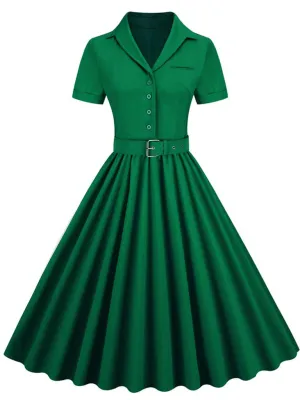 Solid Color 1950S Vintage Shirt Swing Dress