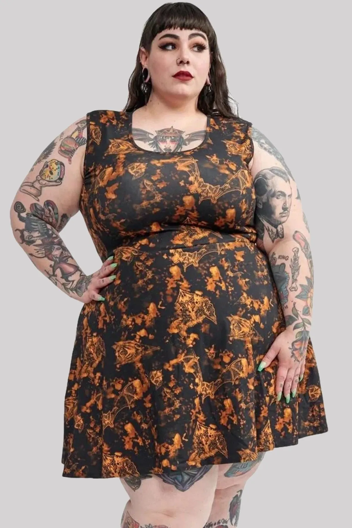 Sourpuss Bat Bleach Skater Stretch Gothic Mini Dress