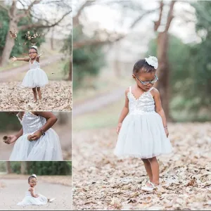 Spaghetti Straps Silver Sequin Tulle Flower Girl Dress,Tutu Flower Girl Dresses,FGY0182