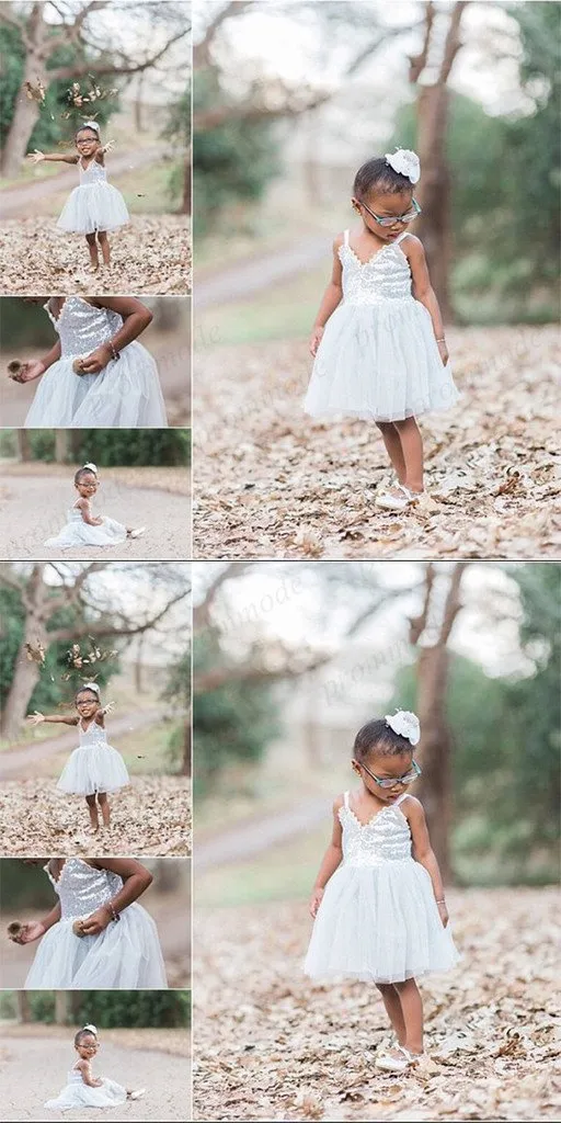 Spaghetti Straps Silver Sequin Tulle Flower Girl Dress,Tutu Flower Girl Dresses,FGY0182