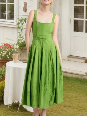 Square Neck Sleeveless Midi Swing Dress