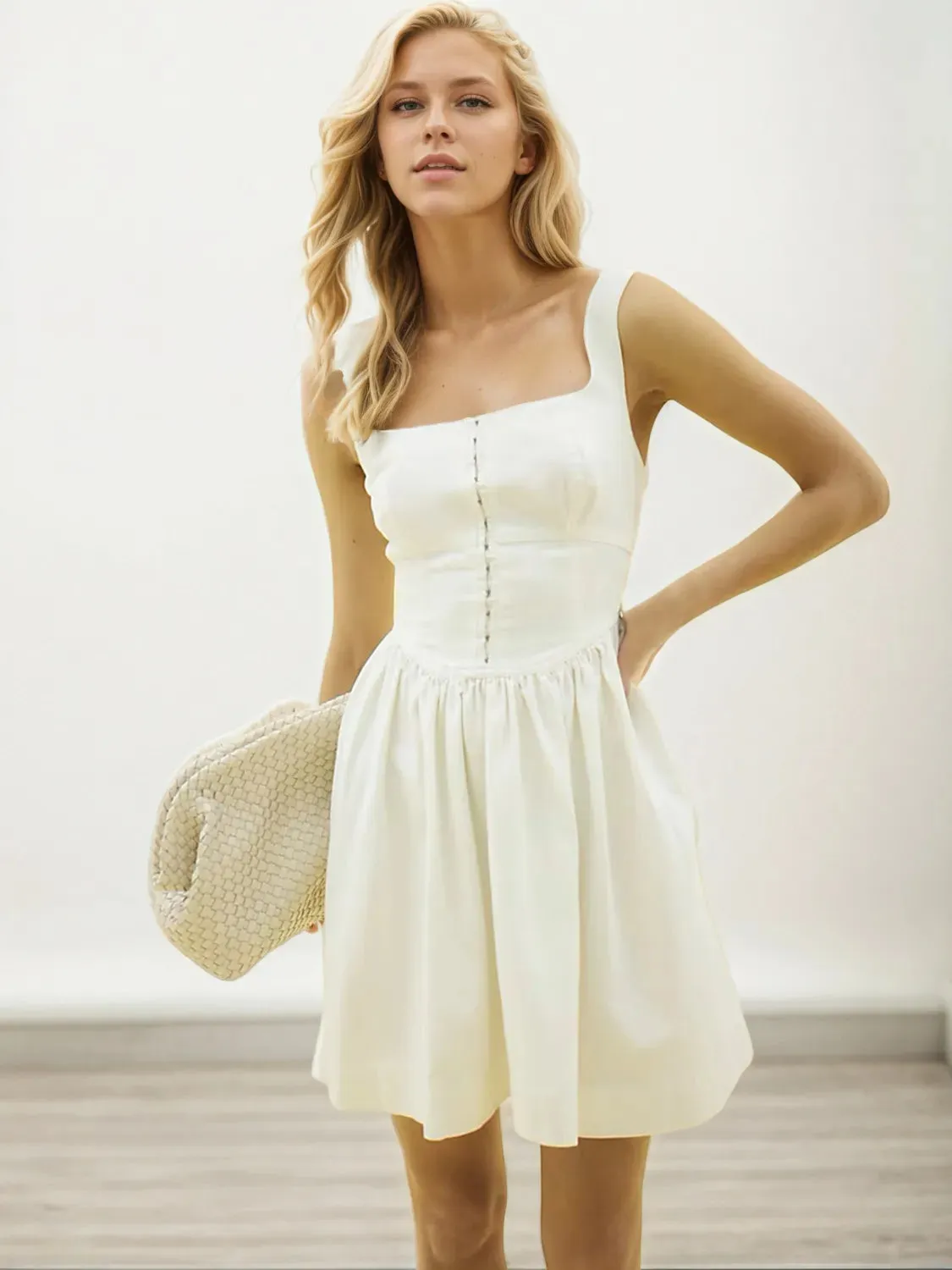 Square Neck Wide Strap Mini Dress