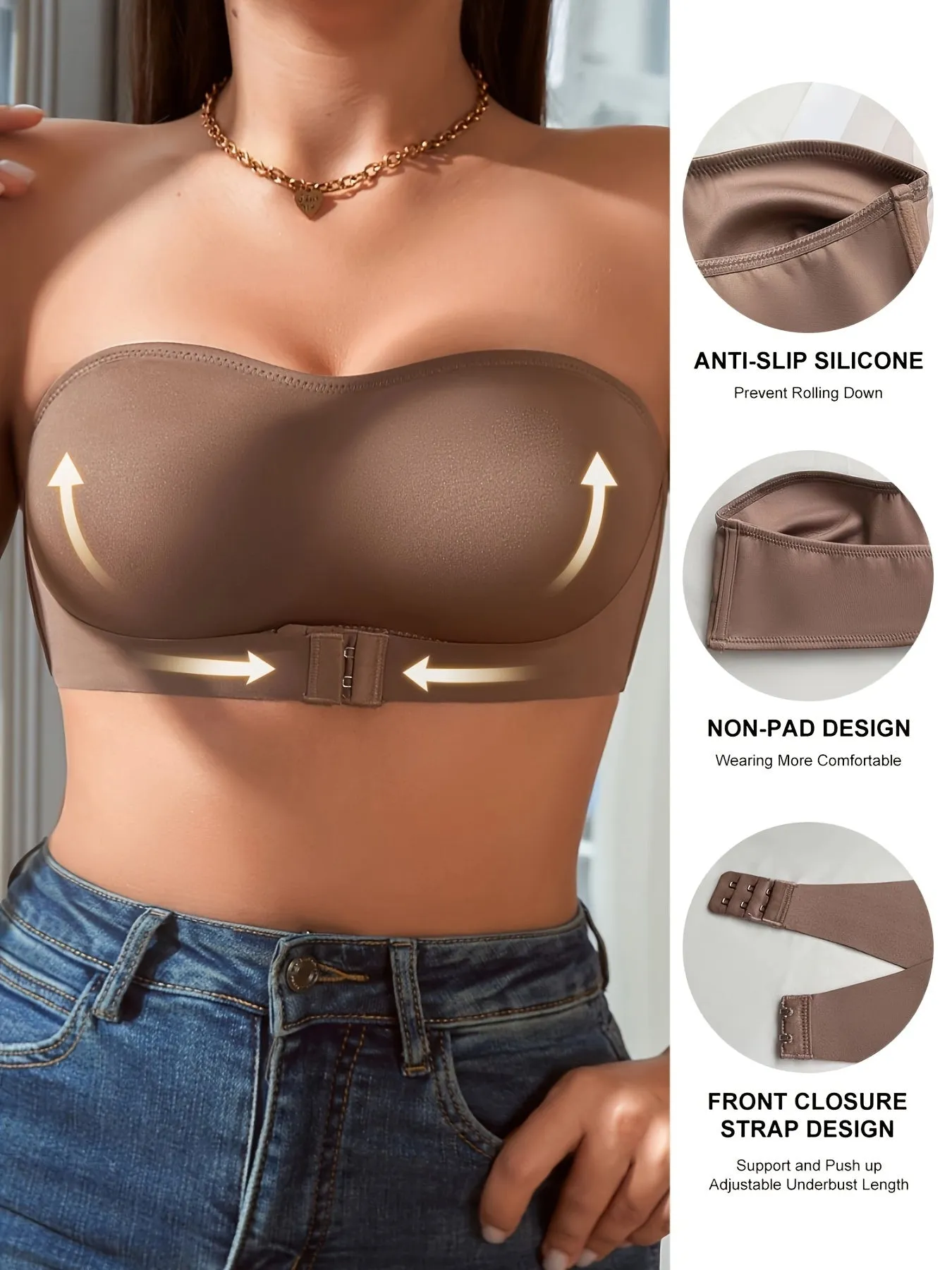 Strapless Wireless Bandeau Bra | Front Buckle Design