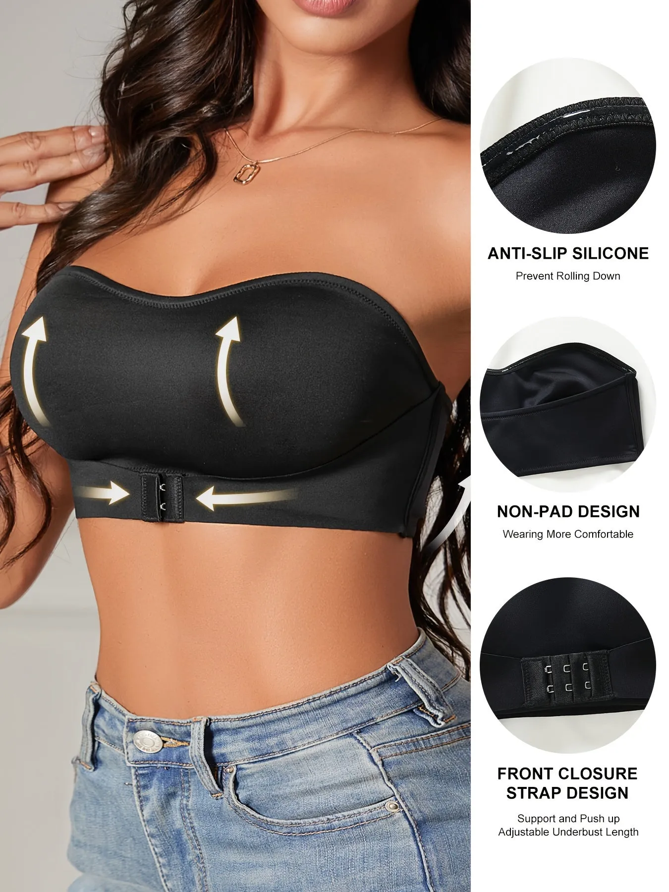 Strapless Wireless Bandeau Bra | Front Buckle Design