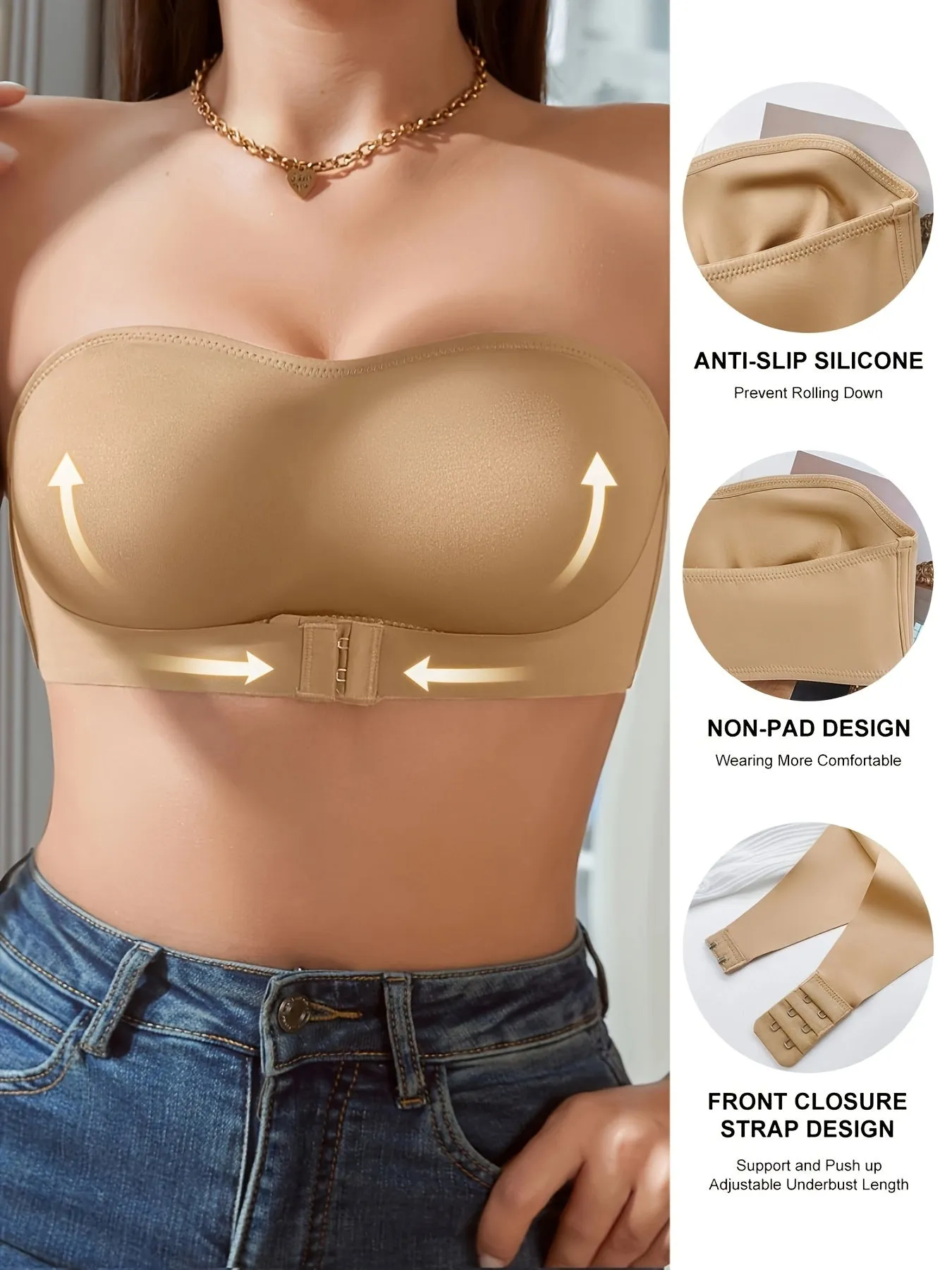 Strapless Wireless Bandeau Bra | Front Buckle Design