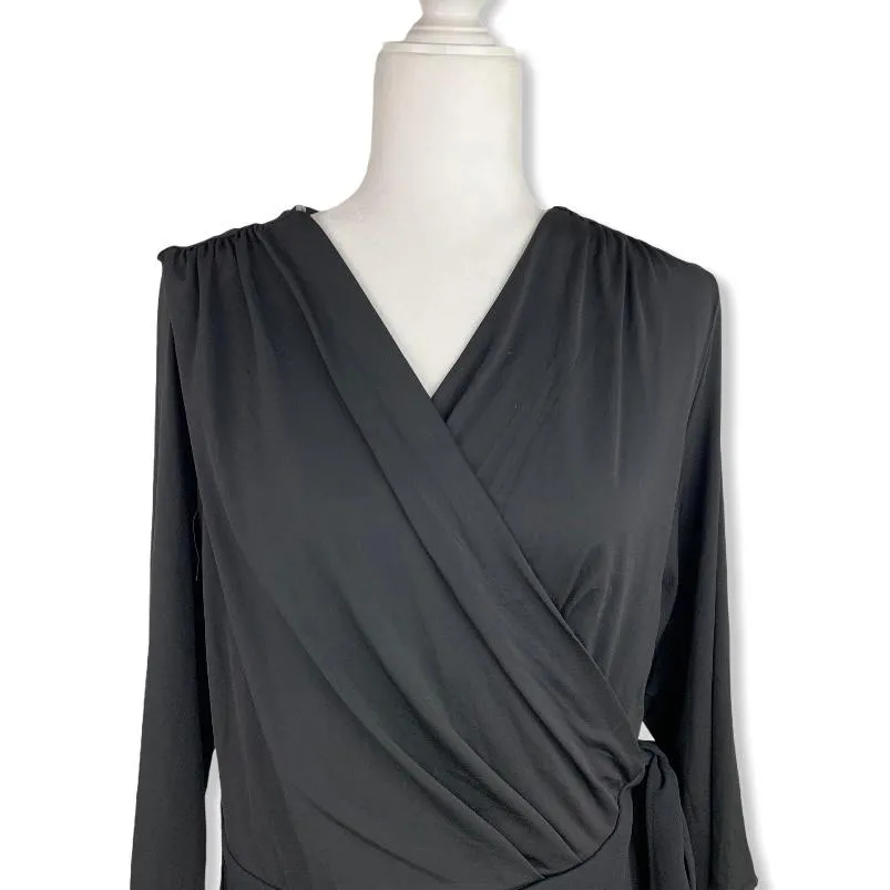 Stretch 3/4 Sleeve Black Women's Wrap Dress