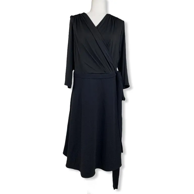 Stretch 3/4 Sleeve Black Women's Wrap Dress