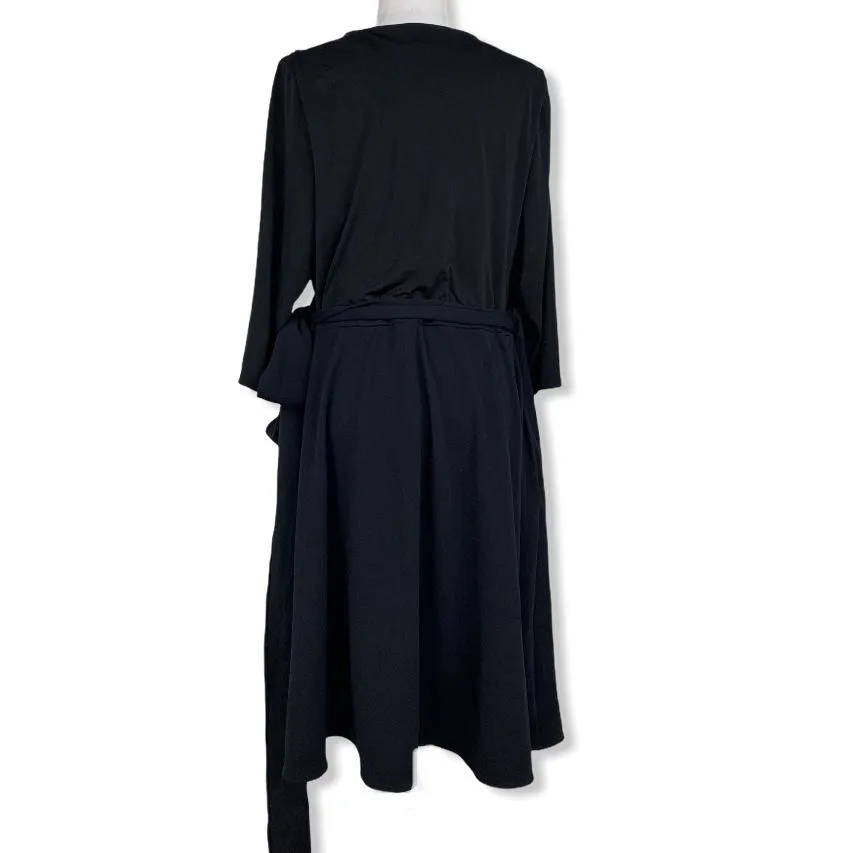 Stretch 3/4 Sleeve Black Women's Wrap Dress