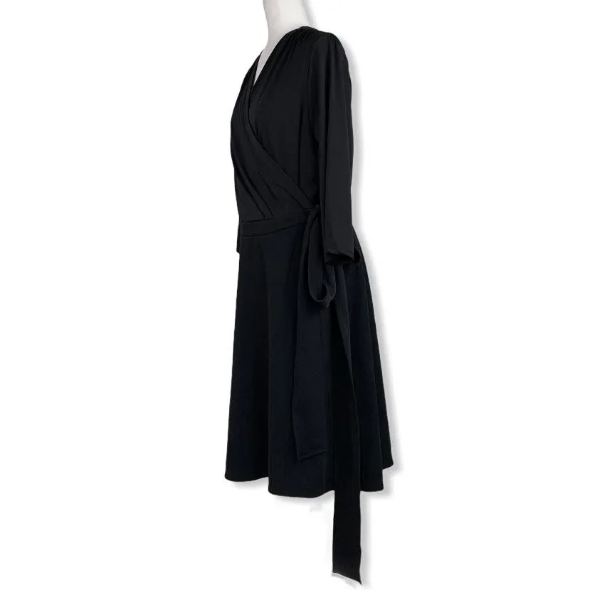 Stretch 3/4 Sleeve Black Women's Wrap Dress