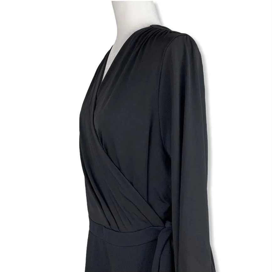 Stretch 3/4 Sleeve Black Women's Wrap Dress