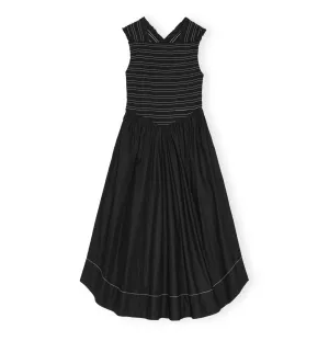STRETCH COTTON SMOCK MIDI DRESS | BLACK