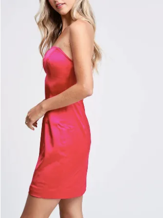 Stretch Satin Strapless Mini Dress