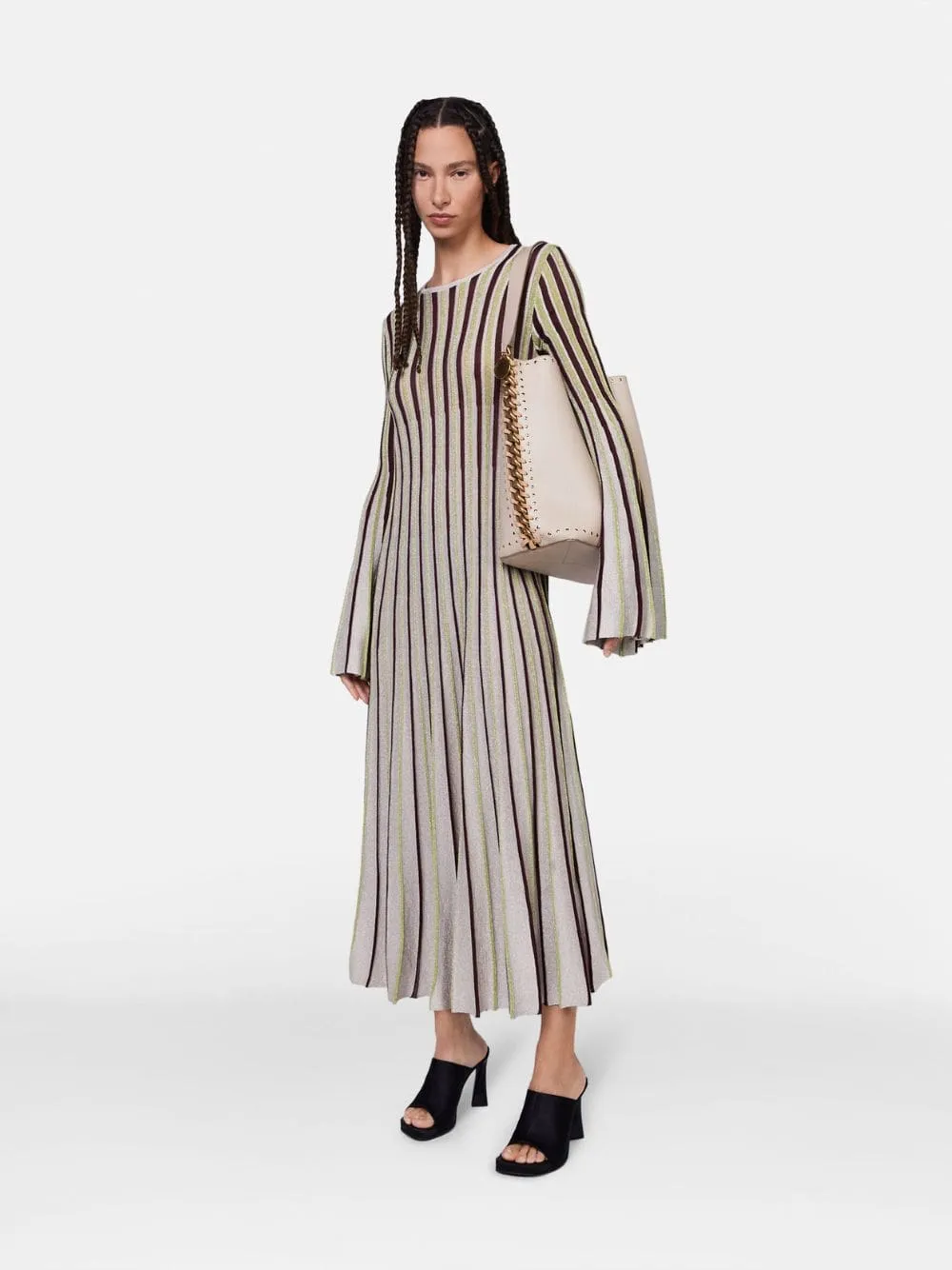 Striped Lurex Rib Knit Midi Dress