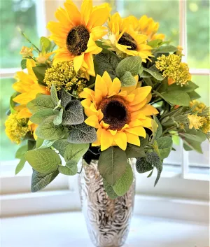 Sunflower Floral Arrangement, Centerpiece, Living Room Kitchen Island, Rustic, Home Décor , Table, 22" Diameter by 22 "H with 8 " H Vase