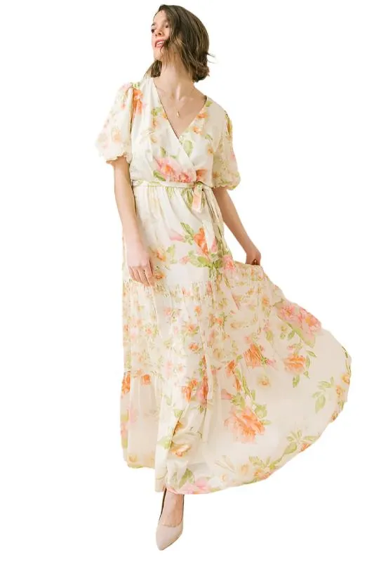 Surplice Neckline Floral Maxi Dress