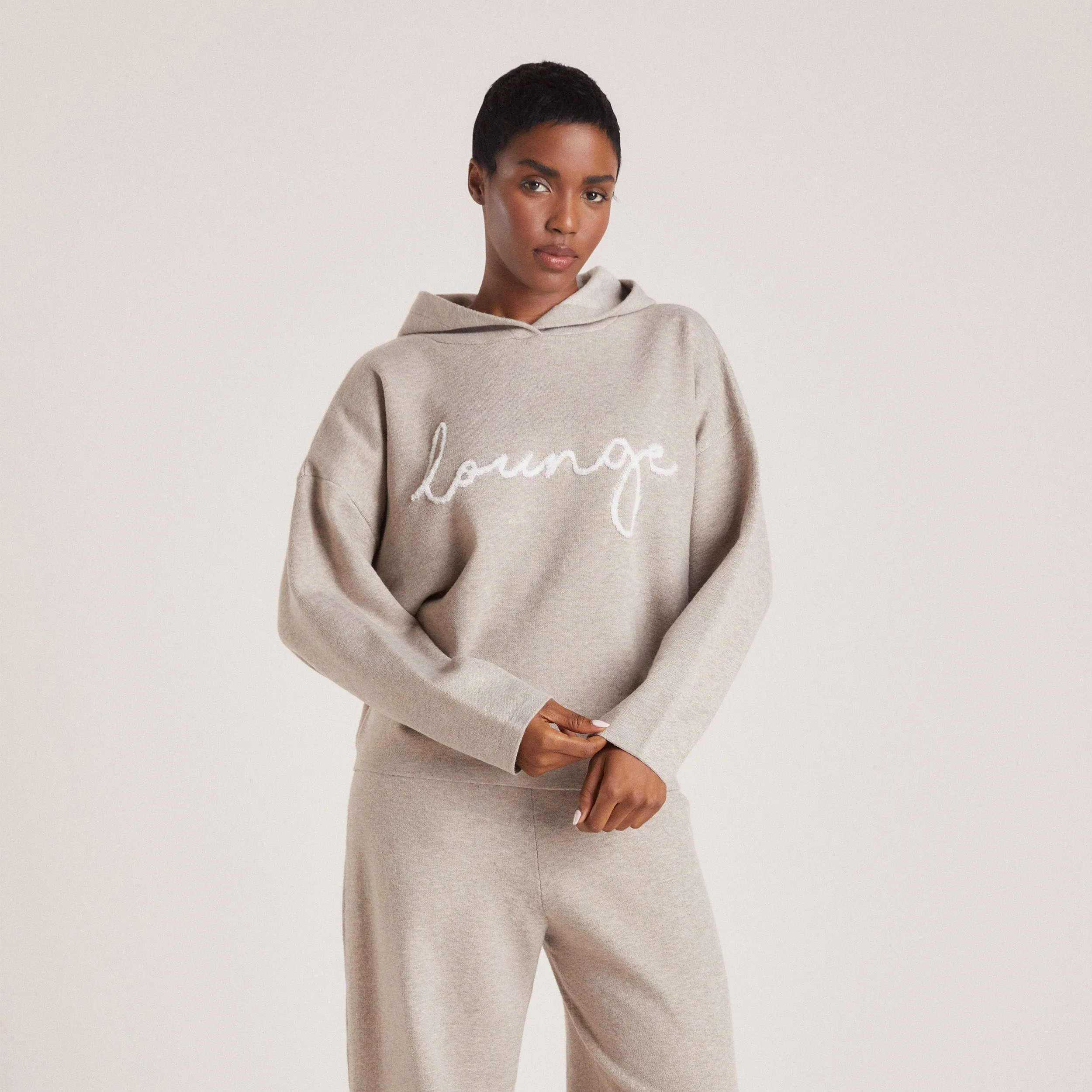 Sweat à Capuche Lounge en Maille - Vison Chiné