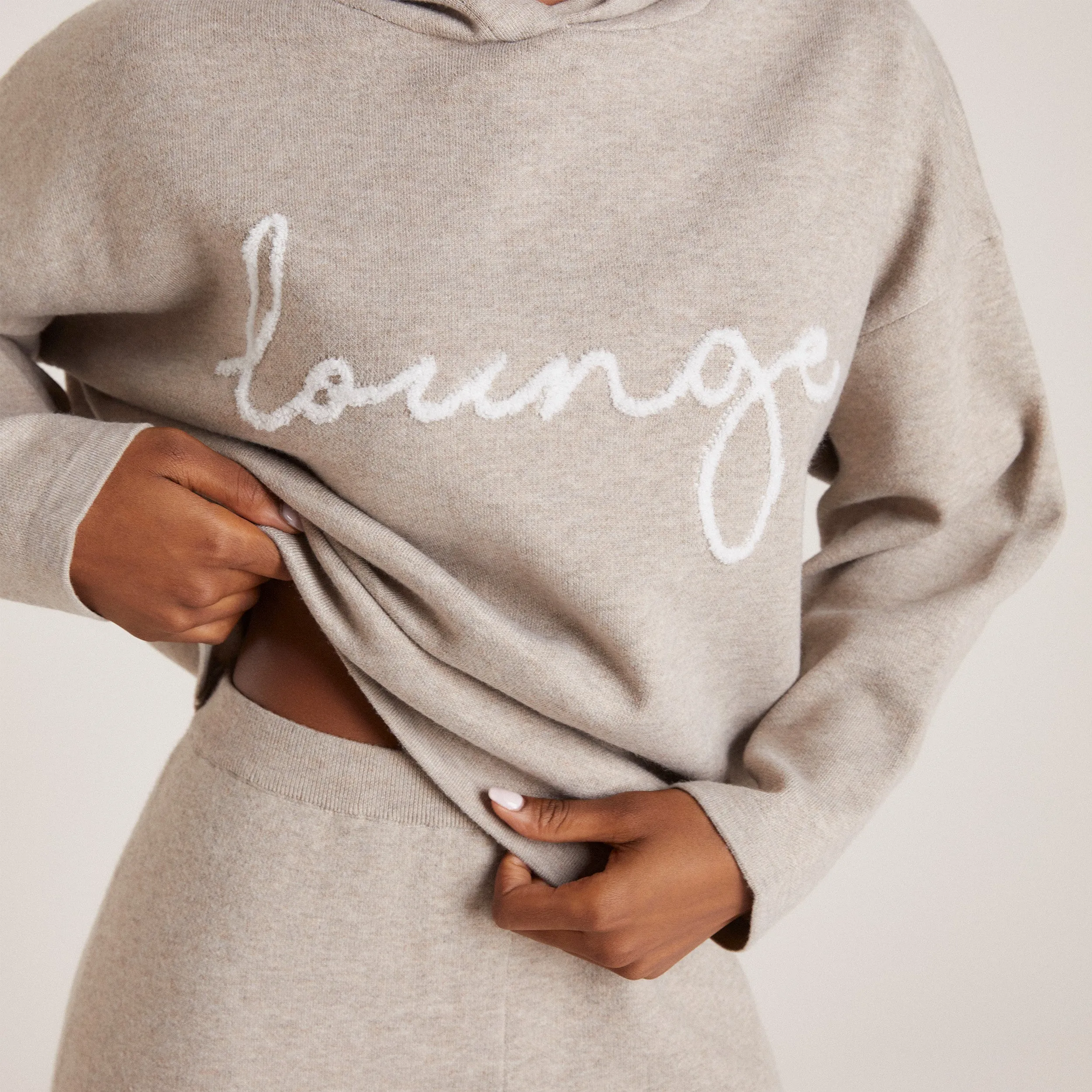 Sweat à Capuche Lounge en Maille - Vison Chiné