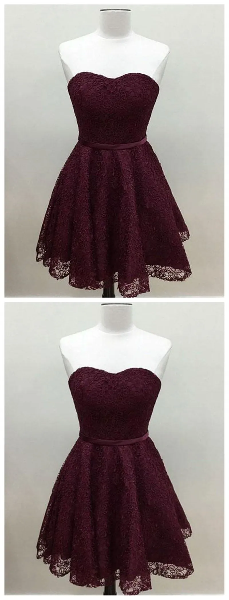 Sweetheart Cute Simpe Maroon Short Lace Homecoming Dresses 2018, BDY0259