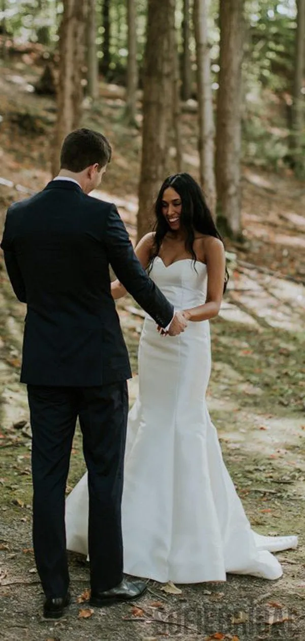 Sweetheart Long Mermaid Ivory Satin Wedding Dresses, WD0293