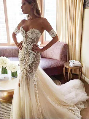 Sweetheart Off-The-Shoulder Mermaid Wedding Dresses ,Cheap Wedding Dresses, WDY0285