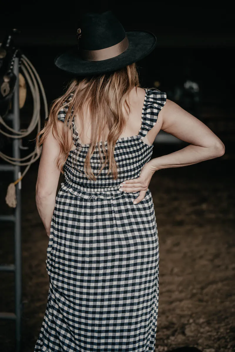 'Talia' Gingham Print Flutter Shoulder Maxi Dress (S-L)