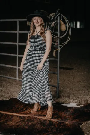 'Talia' Gingham Print Flutter Shoulder Maxi Dress (S-L)