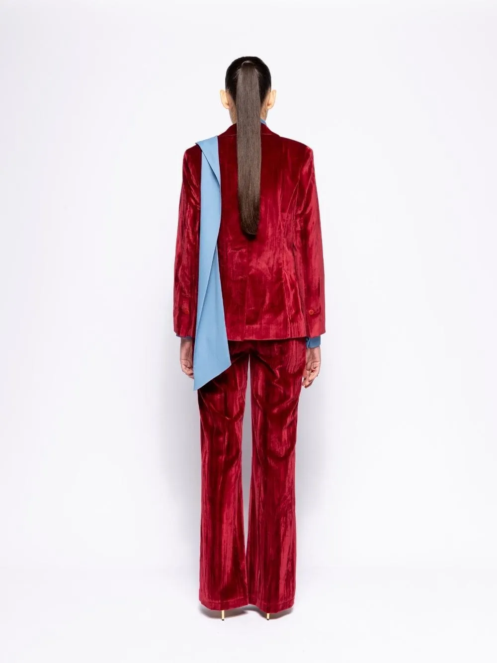 Tansy Cabernet Velvet Plissé Blazer