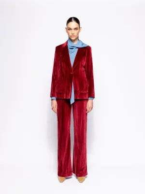 Tansy Cabernet Velvet Plissé Blazer